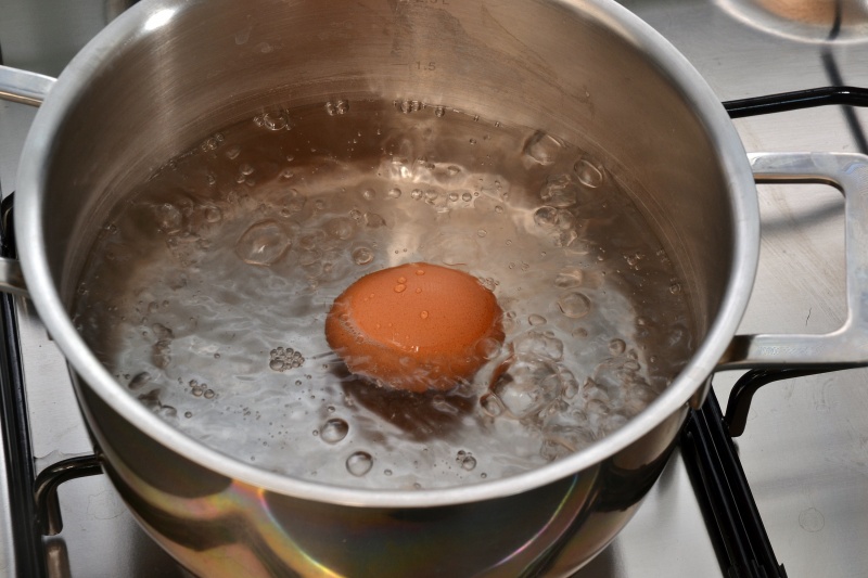 ei koken in pan met water