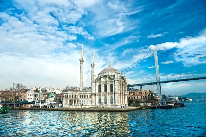 Ortakoy moskee en de Bosporus-brug, istanbul